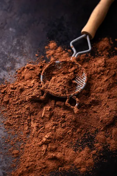 Kakao tozu, doğal çikolata ürünü dokusu arka plan