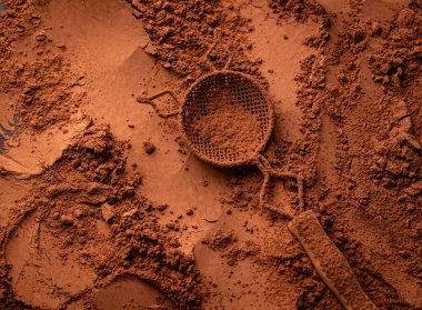 Kakao tozu, doğal çikolata ürünü dokusu arka plan