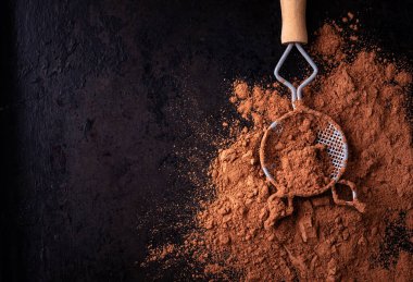 Kakao tozu, doğal çikolata ürünü dokusu arka plan