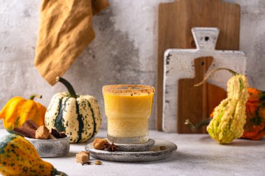 Autumn hot drink spicy pumpkin smoothie or latte
