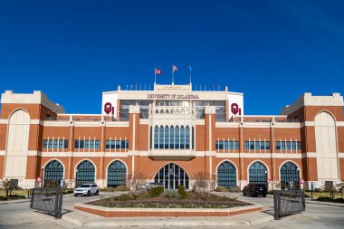 Norman, OK - November 2022: The Switzer Center in front of The Gaylord Family Oklahoma Memorial Stadium on the campus of the University of Oklahoma