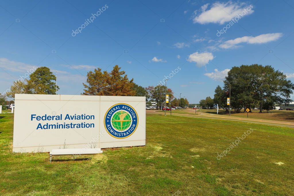 Jackson, MS - October 2023: Federal Aviation Administration sign and logo at the FAA office.