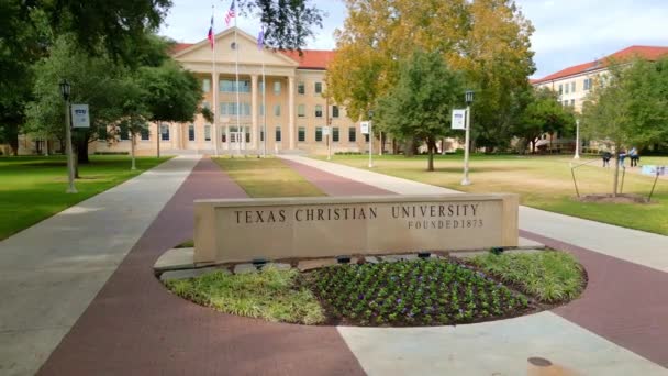 沃思堡 2023年11月 德克萨斯基督教大学标志 — 图库视频影像
