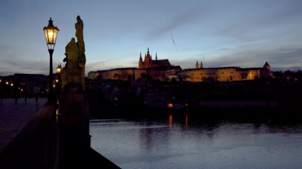 一个惊人的动画捕捉了布拉格城堡的夜景 散发着美丽和魅力 完美的旅游 旅游和建筑主题 — 图库视频影像