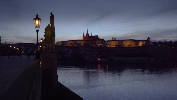 Uma Animação Deslumbrante Capturando Vista Noturna Castelo Praga Irradiando Beleza — Vídeo de Stock