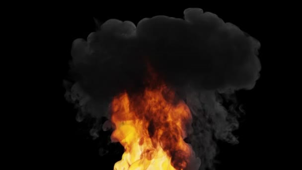 Animație Realistă Unui Foc Arzător Fum Flacără Portocalie Fundal Negru — Videoclip de stoc