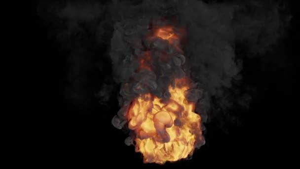 Реалистичная Анимация Горящего Огня Дыма Оранжевым Пламенем Черном Фоне — стоковое видео