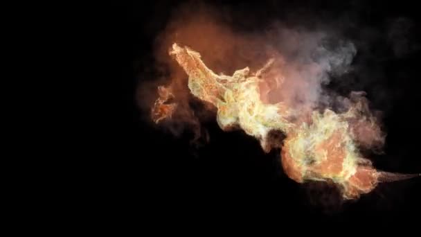 真实的三维动画 燃烧的火焰和烟雾 橙色的火焰映衬着黑色背景 — 图库视频影像