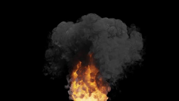 Realistische Explosion Mit Flammen Und Rauch Auf Schwarzem Hintergrund — Stockvideo