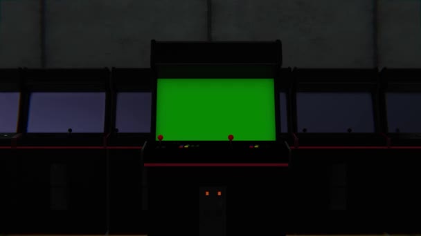 Yeşil Ekranlı Eski Bir Crt Atari Salonunun Temsili Yeşil Ekranlı — Stok video