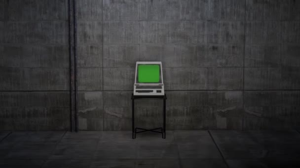 带有绿色屏幕的旧Crt街机的表现 带有绿色屏幕的旧复古电视 — 图库视频影像
