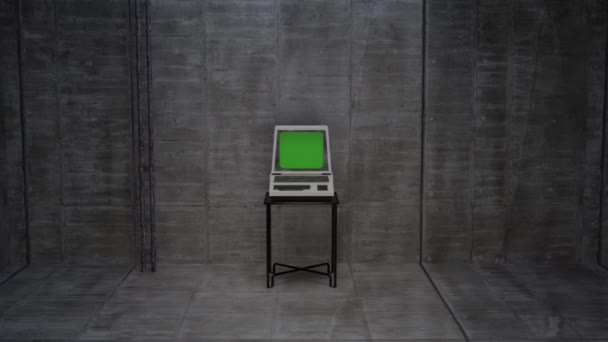 Vecchio Computer Crt Con Schermo Verde Rappresentazione Una Vecchia Crt — Video Stock