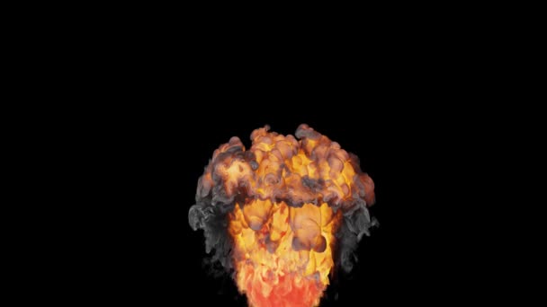 黒い背景に対するオレンジ色の炎で燃える火と煙の現実的な3Dアニメーション — ストック動画