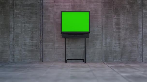 Régi Crt Számítógép Zöld Képernyővel Egy Régi Crt Ábrázolása Zöld — Stock videók