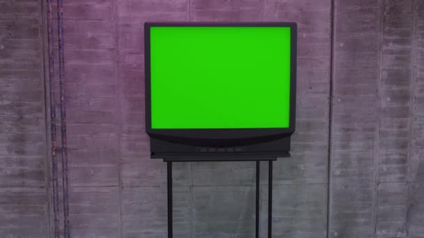 Старый Элт Компьютер Зеленым Экраном Представление Старого Элт Телевизора Зеленым — стоковое видео