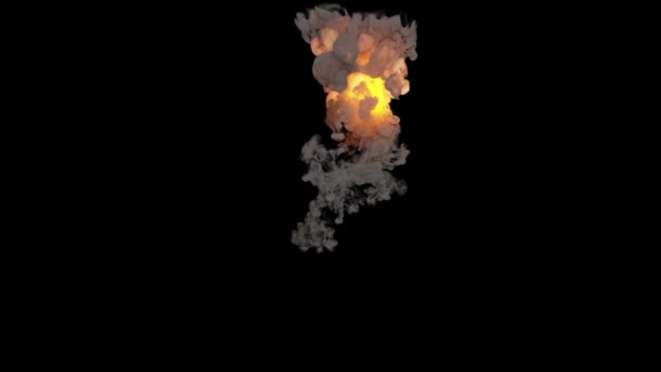 Realistyczna Eksplozja Płomieniami Dymem Czarnym Tle — Wideo stockowe