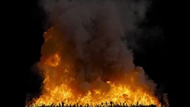 Realistické Exploze Hořící Plamen Animace Kouřem Černém Pozadí — Stock video