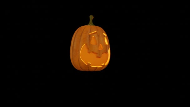 Spinning Halloween Pumpkin Black Background — Stock Video