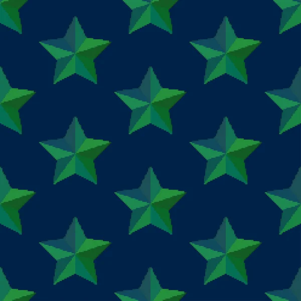 Christmas Star Seamless Pattern Pixel Art Style Bit Christmas Stars — Stock Vector