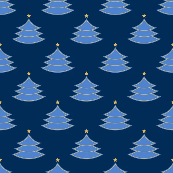 Рождественские Елки Бесшовный Узор Рождественские Деревья Звездой Голубом Фоне Новым — стоковый вектор