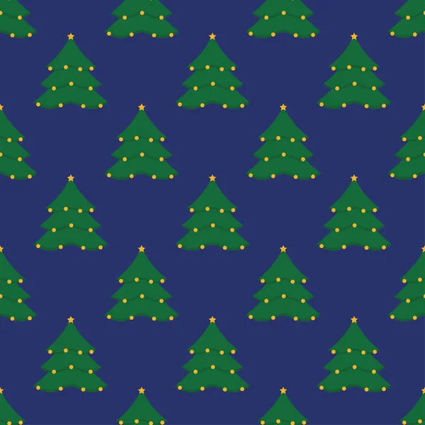 クリスマスツリーのシームレスなパターン 青い背景にボールを持つクリスマスツリー 新年のコンセプト クリスマスの背景 ラッパー紙 梱包にプリントするためのフェスティバルデザイン — ストックベクタ