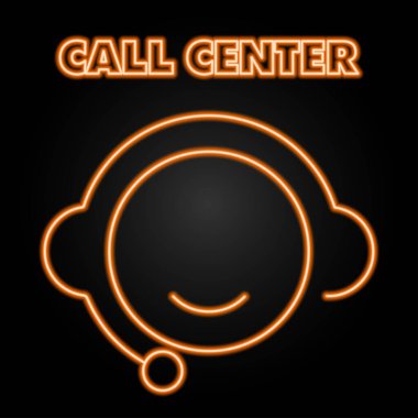 call center neon sign, modern glowing banner design, colorful modern design trends on black background. Vector illustration.