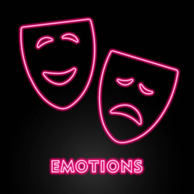 emotions neon sign, modern glowing banner design, colorful modern design trends on black background. Vector illustration.