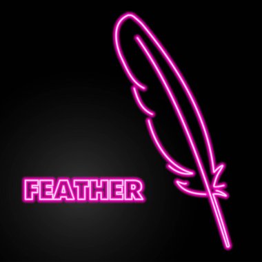 feather neon sign, modern glowing banner design, colorful modern design trends on black background. Vector illustration.