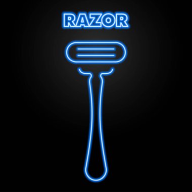 razor neon sign, modern glowing banner design, colorful modern design trends on black background. Vector illustration.