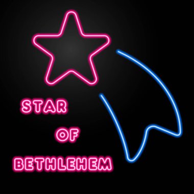 star of bethlehem neon sign, modern glowing banner design, colorful modern design trends on black background. Vector illustration.