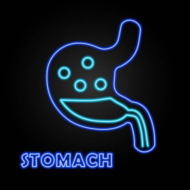 stomach neon sign, modern glowing banner design, colorful modern design trends on black background. Vector illustration.