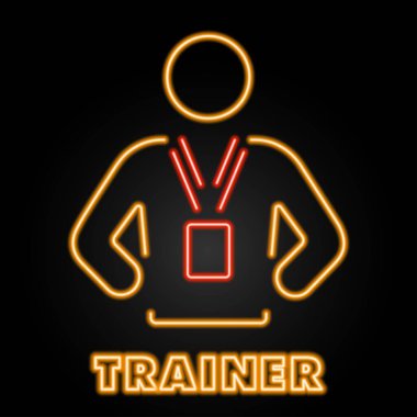 trainer neon sign, modern glowing banner design, colorful modern design trends on black background. Vector illustration.