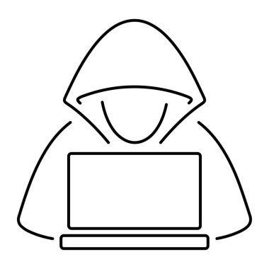 Beyaz arkaplanda izole edilmiş hacker simgesi, vektör illüstrasyonu.