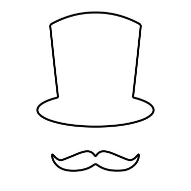 Beyaz arkaplanda izole edilmiş bıyık şapka simgesi, vektör illüstrasyonu.