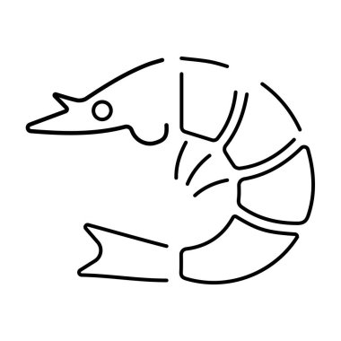 Beyaz arkaplanda izole edilmiş karides simgesi, vektör illüstrasyonu.