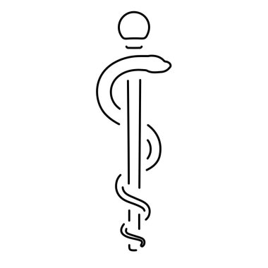 Beyaz arkaplan üzerindeki Asclepius simgesinin asası, vektör illüstrasyonu