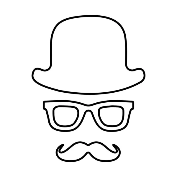 Mustache Hoed Bril Pictogram Witte Achtergrond Vector Illustratie — Stockvector