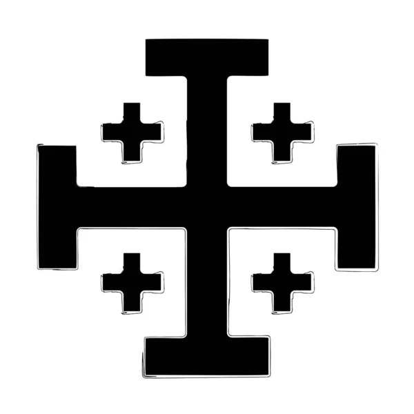 Jerusalem Pennello Croce Sfondo Bianco Illustrazione Vettoriale — Vettoriale Stock