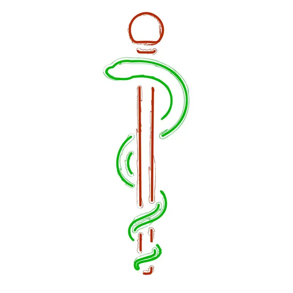 Staf Dari Kuas Asclepius Pada Latar Belakang Putih Ilustrasi Vektor - Stok Vektor