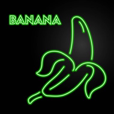 Muz neon levhası, modern parlayan pankart tasarımı.