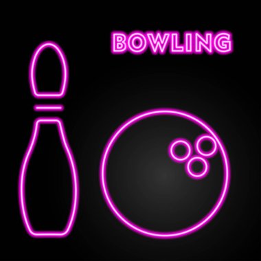 Bowling neon ışığı, modern parlayan pankart tasarımı.