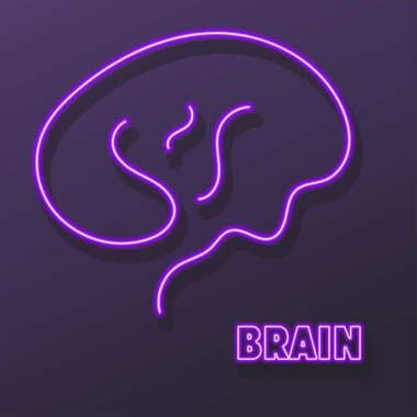 Beyin neon ışığı, modern parlayan pankart tasarımı.