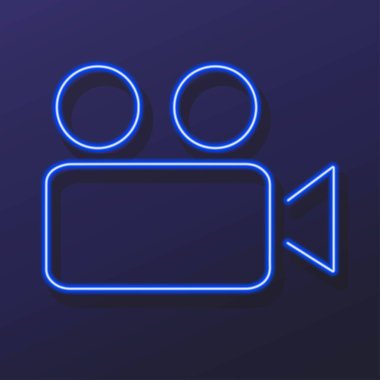 Kamera neon ışığı, modern parlayan pankart tasarımı.