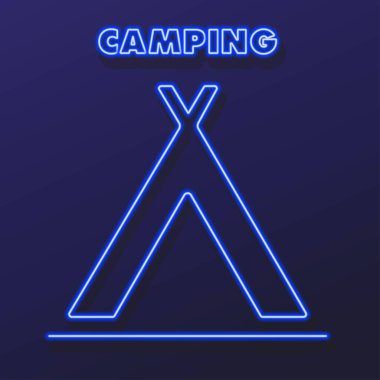 Kamp neon ışığı, modern parlayan pankart tasarımı.