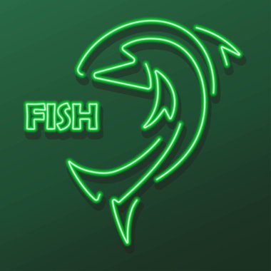 Balık neon ışığı, modern parlayan pankart tasarımı.