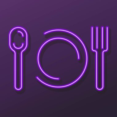 Tabak çatalı neon levhası, modern parlayan pankart tasarımı.