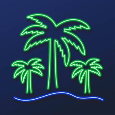 Palmiye ağacı neon ışığı, modern parlayan pankart tasarımı.