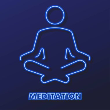 Meditasyon pozu neon ışığı, modern parlayan pankart tasarımı.