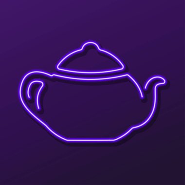 Çaydanlık çayı neon ışığı, modern parlayan pankart tasarımı.