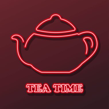 Çaydanlık çayı neon ışığı, modern parlayan pankart tasarımı.